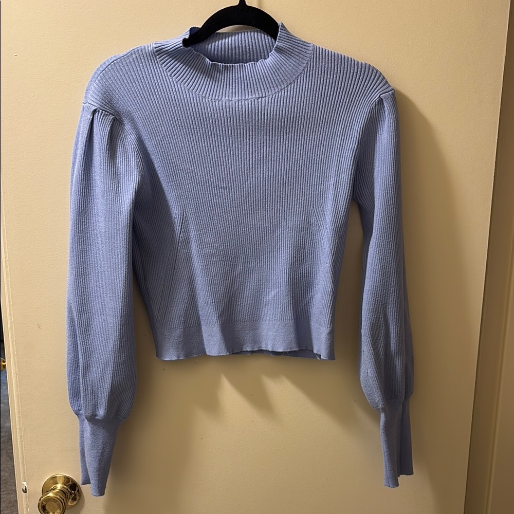 Lulu’s Casual Babe Periwinkle Ribbed Knit Mock Neck Sweater Top